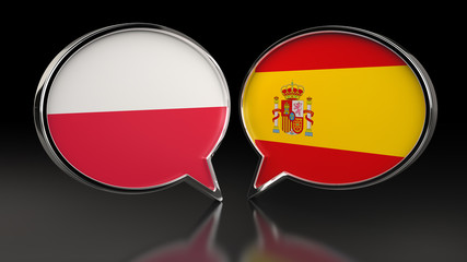 Obraz premium Poland and Spain flags with Speech Bubbles. 3D illustration