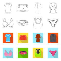 Vector design of woman and clothing symbol. Collection of woman and wear stock symbol for web.