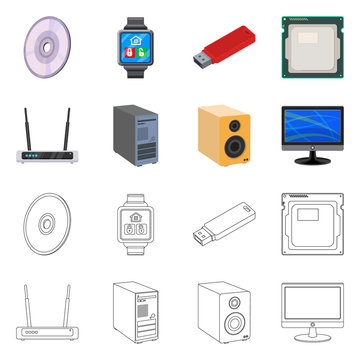 Vector illustration of laptop and device icon. Collection of laptop and server vector icon for stock.