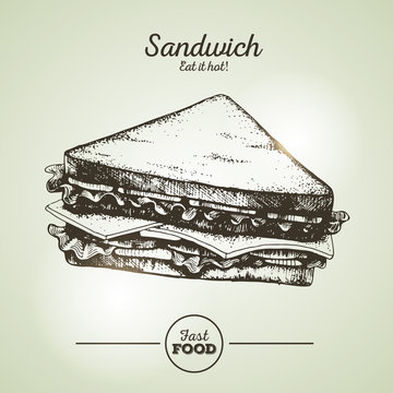 Vintage fast food sandwich sketch