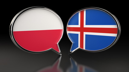 Poland and Iceland flags with Speech Bubbles. 3D illustration