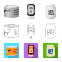 Vector illustration of can and food sign. Set of can and package stock symbol for web.