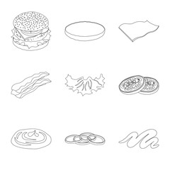 Vector design of burger and sandwich sign. Collection of burger and slice stock symbol for web.