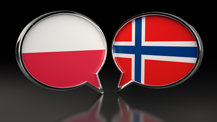 Obraz premium Poland and Norway flags with Speech Bubbles. 3D illustration