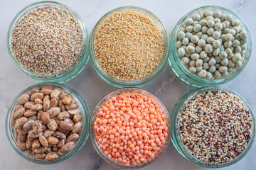 Organic superfood assortment in bowls