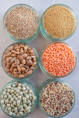 Organic superfood assortment in bowls