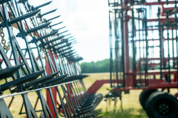 the combine harvesters photographed by a close up