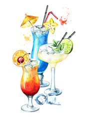 Cocktail party.  Watercolor hand drawn illustration isolated on white background