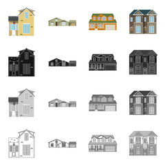 Vector illustration of building and front symbol. Collection of building and roof stock vector illustration.