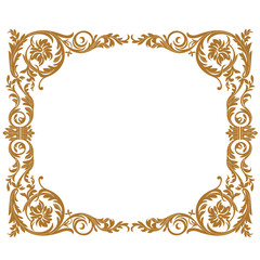 Golden vintage border frame engraving with retro ornament pattern in antique baroque style decorative design. Vector