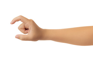 Human hand in reach out one's hand and picking gesture isolate on white background with clipping...