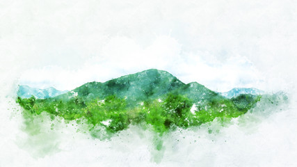 Abstract Mountain hill on watercolor painting background.