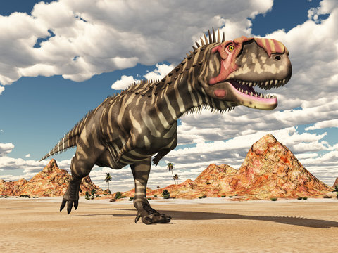 Dinosaur Rajasaurus in the desert
