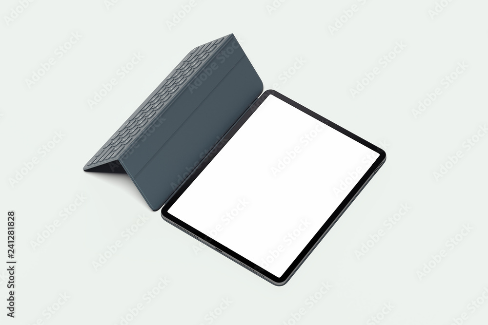 Aufkleber modern laptop with keyword and blank screen on light background. 3d rendering.