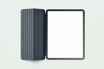 Modern laptop with keyword and blank screen on light background. 3d rendering.
