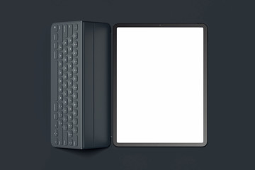 Modern laptop with keyword and blank screen on light background. 3d rendering.