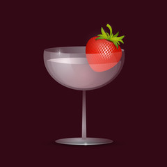 Fresh Strawberry in Transparent Glass. Fresh Drink Vector Illustration.