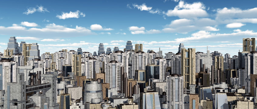 Cityscape with futuristic skyscrapers