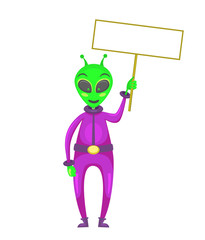 alien holds sign