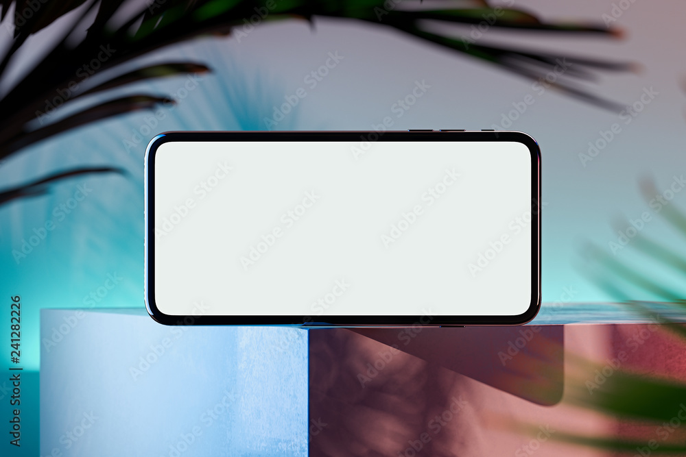 Aufkleber mobile phone with blank screen on multicoloured background. 3d rendering.