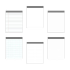 Empty white and various ruled note paper letter size block set, mockup