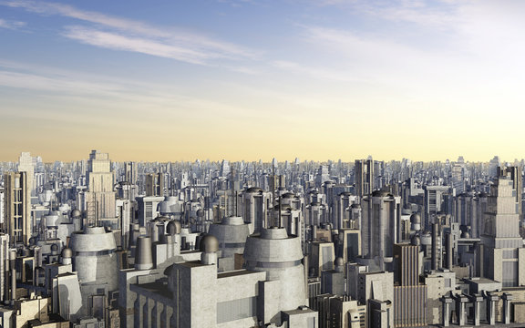 Stadtansicht mit futuristischen Wolkenkratzern