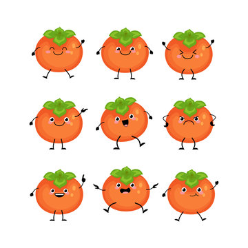 Cute persimmon characters set  with different emitions vector il