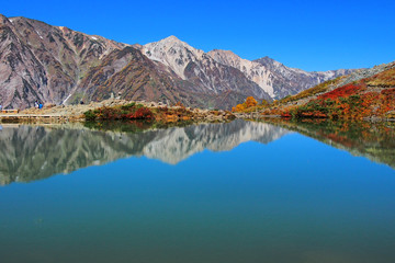 Fototapeta na wymiar Mountain scenery reflected in the water surface【日本アルプス_白馬・八方池】