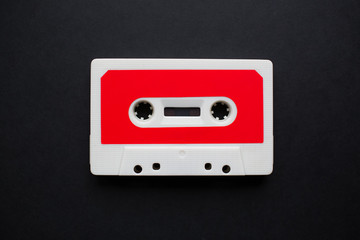 Close-up of audio cassette illustration with blank mockup for design.