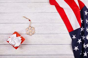 Fototapeta na wymiar American flag with christmas decorations