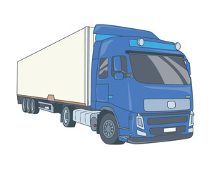 Blue autotruck. Vector illustration of a truck with a blue cab.