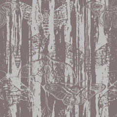 Seamless vector pattern with night butterflies on texture background.