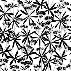 Fototapeta premium Seamless pattern with flowers on white background. Monochrome vector illustration. Floral background. Silhouettes.