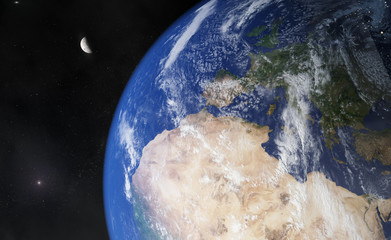 Erde mit Mond im Weltall (Sonnensystem - Nahaufnahme) Universum