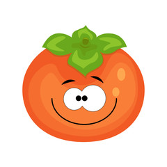 Cute cartoon persimmon fruit vector illustration isolated on whi