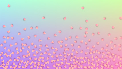 Valentine's Day Background. Many Random Falling Purple Hearts on Hologram Backdrop. Card Template. Heart Confetti Pattern. Vector Valentine's Day Background.