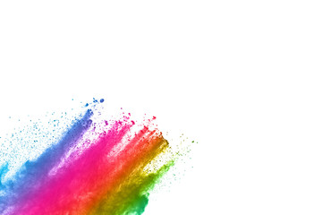 abstract powder splatted background. Colorful powder explosion on white background. Colored cloud. Colorful dust explode. Paint Holi.