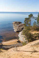 Onega Lake shore. Karelian landscape. Transparent water