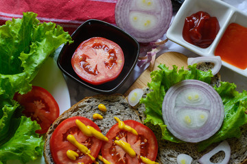 Preparing for vegetarian sandwich 