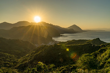 Sunset at landscape View of mountains east coast of Taiwan Bitou Lighthouse Cape