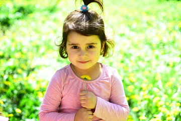 Spring holidays. Springtime. weather forecast. Little girl in sunny spring. face and skincare. allergy to flowers. Summer girl fashion. Happy childhood. Small child. Natural beauty. Childrens day