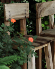 Wooden chairs in garden