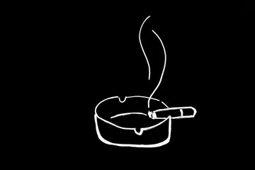 Aschenbecher mit brennender Zigarette Zeichnung