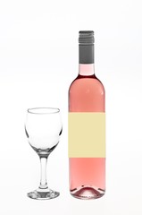  a bottle of rose wine and a cup