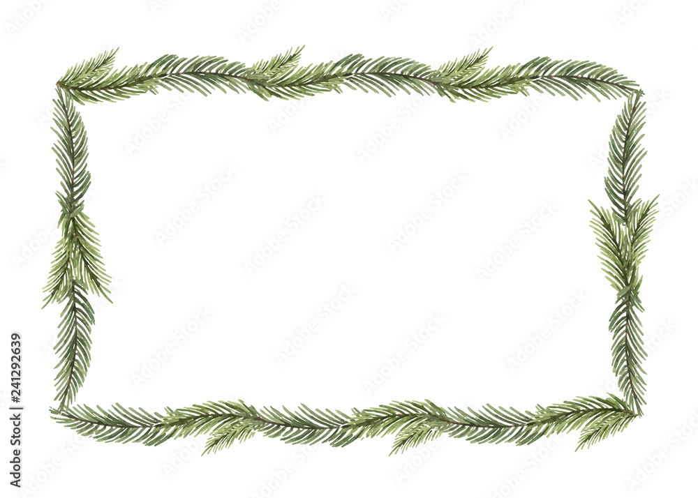 Canvas Prints watercolor vector christmas frame with a red bow and fir branches.