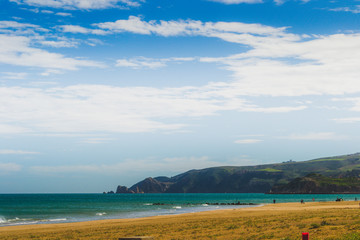 The incredible seascaping view of beach with blue sea in morocco in summer