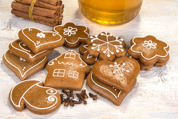 Homemade gingerbread cookies on a wooden table