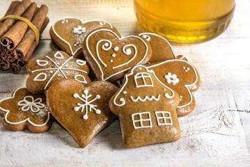 Homemade gingerbread cookies on a wooden table