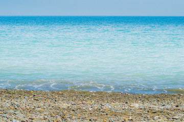 The incredible seascaping view of beach with blue sea in morocco in summer
