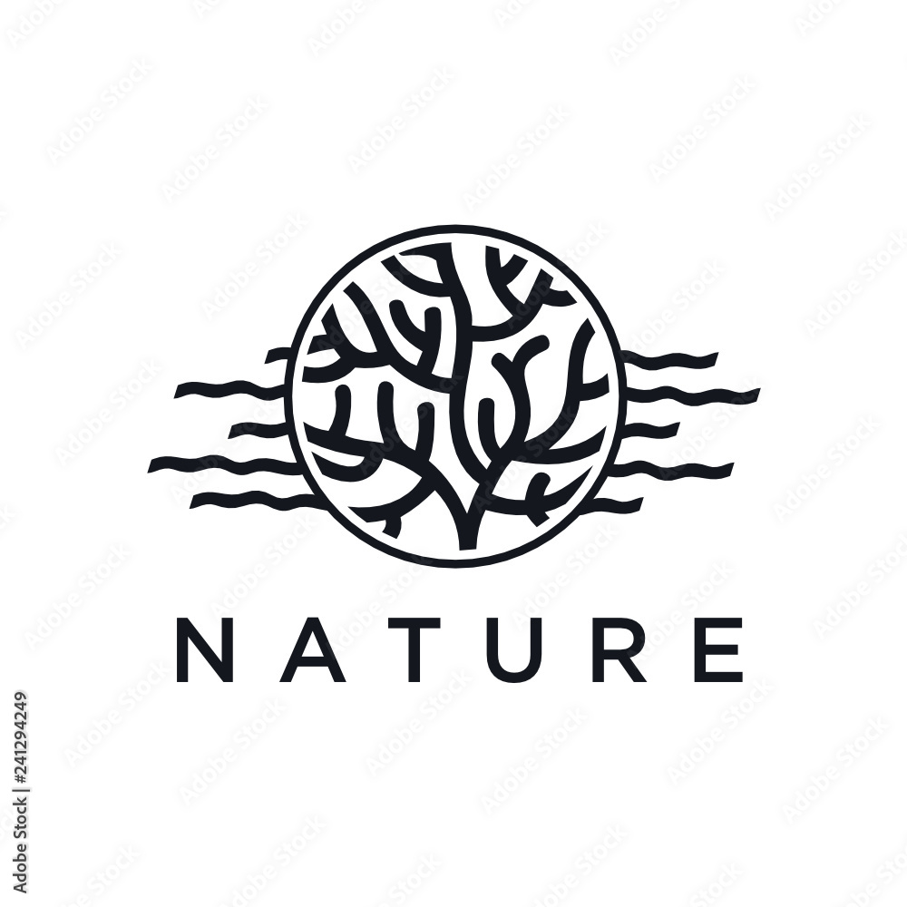Aufkleber vector logo of seaweed elements. round emblem in minimal linear style - design of natural products, 